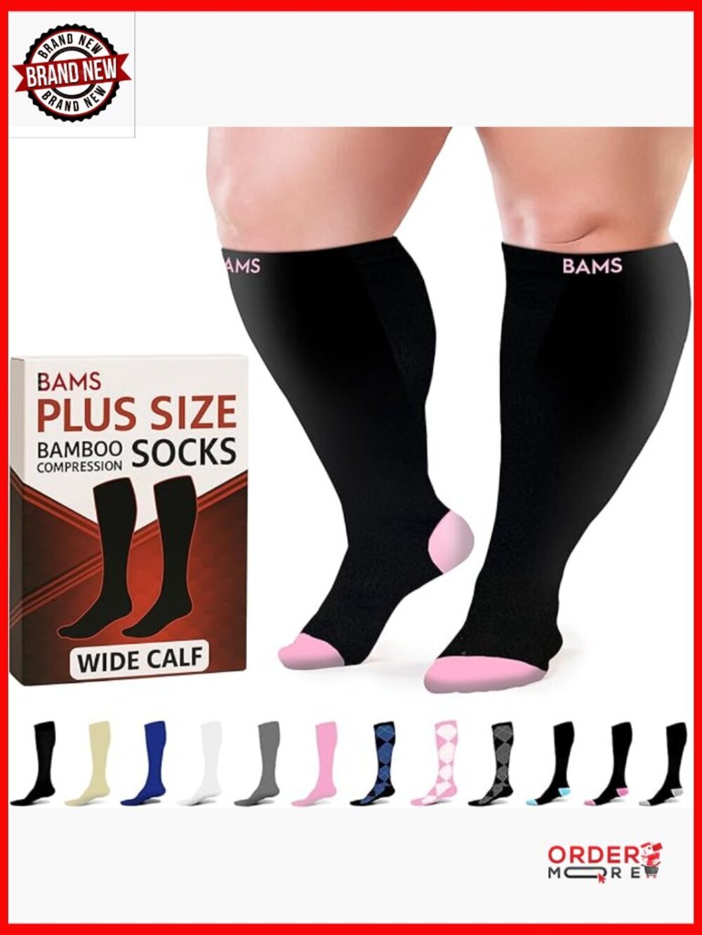 Plus Size Compression Socks Wide Calf XL-XXXL Graduated Knee-High Support